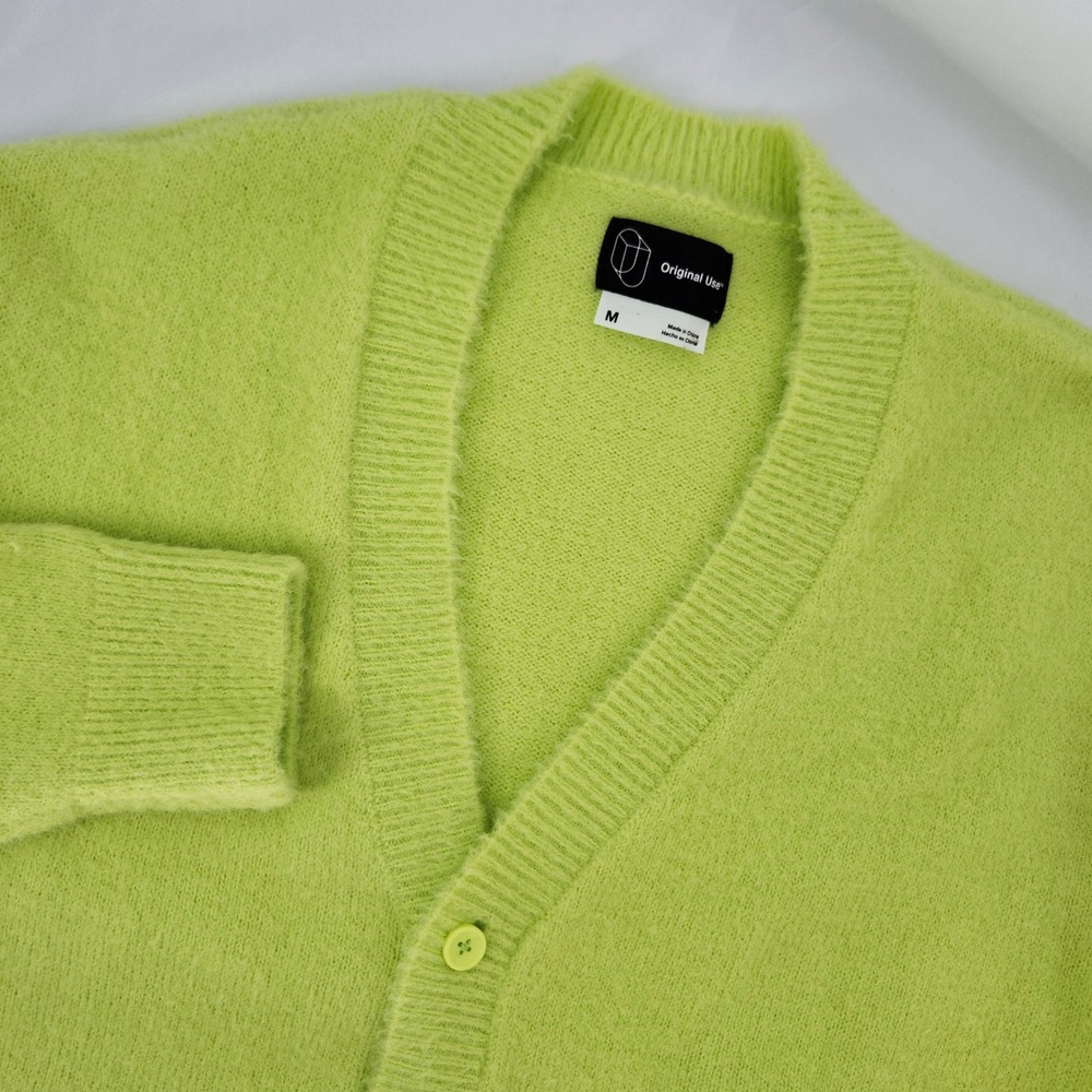 Original Use Mens Chartreuse Modern Streetwear Cardigan Size M Festival Dopamine